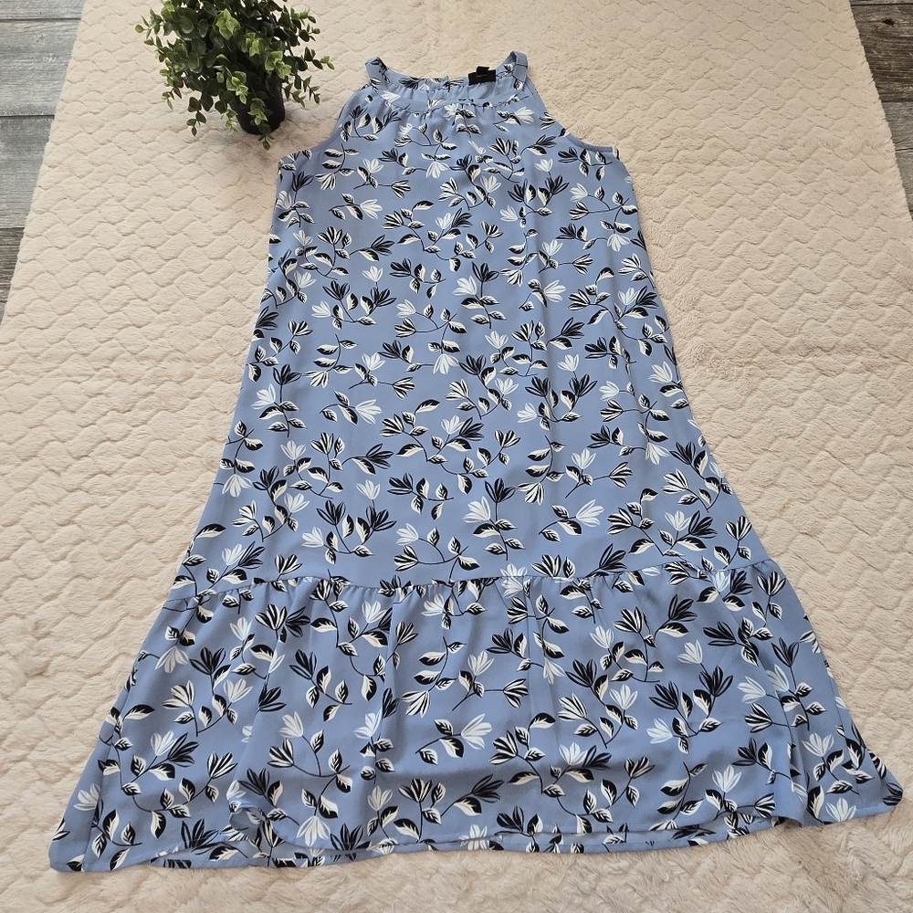 J. Jill Wearever Collection Blue Floral Sleeveless Flounce Midi-Dress, Small - Picture 2 of 10
